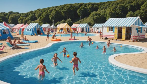 Camping piscine ludique enfants Bretagne : vacances aquatiques conviviales